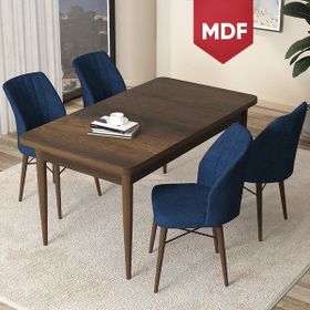 Canisa Concept Arp Serisi 70x110 cm Barok Ahşap Desen 4 Sandalye Sabit Lacivert Mutfak Masası Takımı