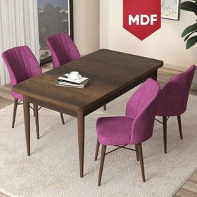 Canisa Concept Arp Serisi 70x110 cm Barok Ahşap Desen 4 Sandalye Sabit Mor Mutfak Masası Takımı