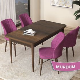 Canisa Concept Arp Serisi 70x110 cm Barok Ahşap Desen 4 Sandalye Sabit Mor Mutfak Masası Takımı