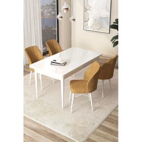 Canisa Concept Arp Serisi 70x110 cm Sabit Beyaz Masa 4 Sandalye Cappuccino Mutfak Masası Takımı