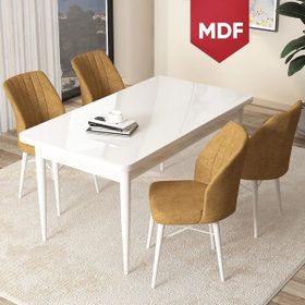 Canisa Concept Arp Serisi 70x110 cm Sabit Beyaz Masa 4 Sandalye Cappuccino Mutfak Masası Takımı
