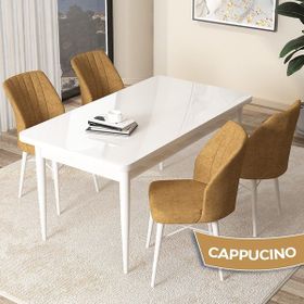 Canisa Concept Arp Serisi 70x110 cm Sabit Beyaz Masa 4 Sandalye Cappuccino Mutfak Masası Takımı