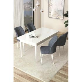 Canisa Concept Arp Serisi 70x110 cm Sabit Beyaz Masa 4 Sandalye Füme Mutfak Masası Takımı