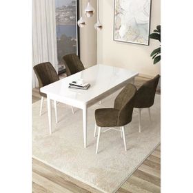 Canisa Concept Arp Serisi 70x110 cm Sabit Beyaz Masa 4 Sandalye Kahverengi Mutfak Masası Takımı