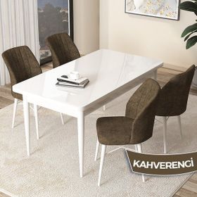 Canisa Concept Arp Serisi 70x110 cm Sabit Beyaz Masa 4 Sandalye Kahverengi Mutfak Masası Takımı
