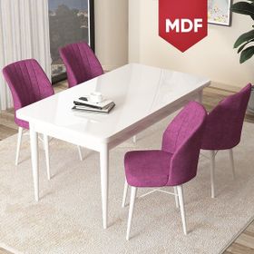 Canisa Concept Arp Serisi 70x110 cm Sabit Beyaz Masa 4 Sandalye Mor Mutfak Masası Takımı