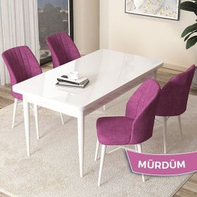 Canisa Concept Arp Serisi 70x110 cm Sabit Beyaz Masa 4 Sandalye Mor Mutfak Masası Takımı