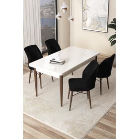 Canisa Concept Arp Serisi 70x110 cm Sabit Beyaz Masa 4 Sandalye Siyah Mutfak Masası Takımı