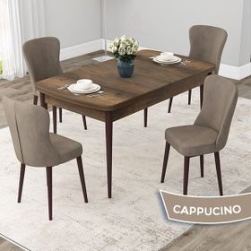 Canisa Concept Due Serisi 80x132 cm Açılabilir Barok Ahşap Desen 4 Sandalye Cappuccino Mutfak Masası Takımı