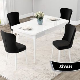 Canisa Concept Due Serisi 80x132 cm Açılabilir Beyaz 4 Sandalye Siyah Mutfak Masası Takımı