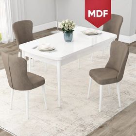 Canisa Concept Due Serisi 80x132 cm Açılabilir Beyaz Masa 4 Sandalye Cappuccino Mutfak Masası Takımı