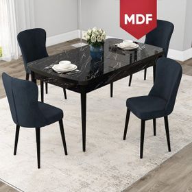 Canisa Concept Due Serisi 80x132 cm Açılabilir Siyah Mermer Desen 4 Sandalye Antrasit Mutfak Masası Takımı