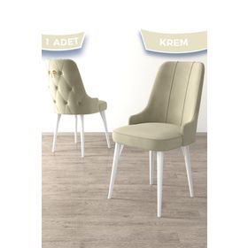Canisa Concept Enoa Serisi Beyaz Gürgen Ayaklı 1.Sınıf Babyface Kumaş Gold Halkalı Krem Sandalye