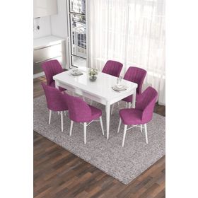 Canisa Concept Eva Serisi 80x132 cm Beyaz Mdf Açılabilir Mor 6 Sandalye Mutfak Masa Takımı