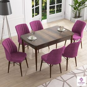Canisa Concept Eva Serisi Barok Ahşap Desen MDf Açılabilir 6 Sandalye 80x132 cm Mutfak Masa Takımı