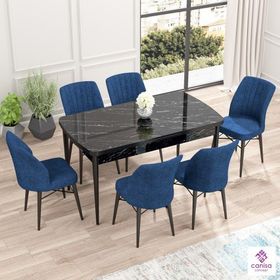 Canisa Concept Eva Serisi Barok Ahşap Desen MDf Açılabilir 6 Sandalye 80x132 cm Mutfak Masa Takımı
