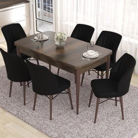 Canisa Concept Eva Serisi Barok Ahşap Desen MDf Açılabilir 6 Sandalye 80x132 cm Mutfak Masa Takımı