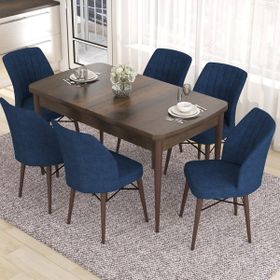 Canisa Concept Eva Serisi Barok Ahşap Desen MDf Açılabilir 6 Sandalye 80x132 cm Mutfak Masa Takımı