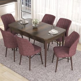 Canisa Concept Eva Serisi Barok Ahşap Desen MDf Açılabilir 6 Sandalye 80x132 cm Mutfak Masa Takımı