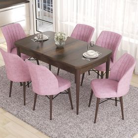 Canisa Concept Eva Serisi Barok Ahşap Desen MDf Açılabilir 6 Sandalye 80x132 cm Mutfak Masa Takımı