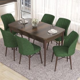 Canisa Concept Eva Serisi Barok Ahşap Desen MDf Açılabilir 6 Sandalye 80x132 cm Mutfak Masa Takımı
