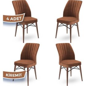 Canisa Concept Flex Serisi Üst Kalite 4 Adet Gürgen Ceviz Ahşap Ayak Kiremit Mutfak Sandalyesi