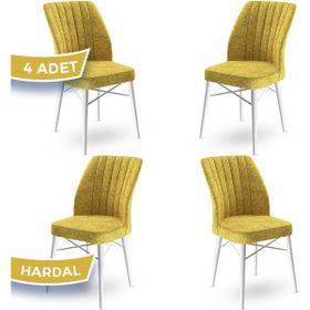 Canisa Concept Flex Serisi Üst Kalite Gürgen Beyaz Ahşap Ayak Hardal 4 Adet Mutfak Sandalyesi