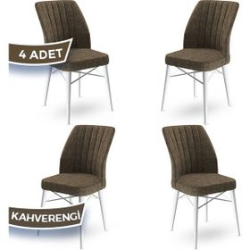 Canisa Concept Flex Serisi Üst Kalite Gürgen Beyaz Ahşap Ayak Kahverengi 4 Adet Mutfak Sandalyesi