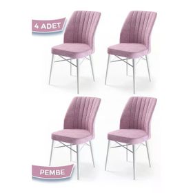 Canisa Concept Flex Serisi Üst Kalite Gürgen Beyaz Ahşap Ayak Pembe 4 Adet Mutfak Sandalyesi