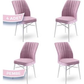 Canisa Concept Flex Serisi Üst Kalite Gürgen Beyaz Ahşap Ayak Pembe 4 Adet Mutfak Sandalyesi