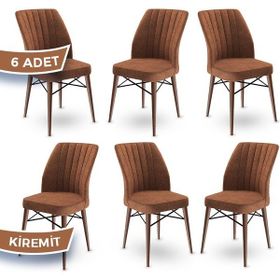Canisa Concept Flex Serisi Üst Kalite Gürgen Ceviz Ahşap Ayak Kiremit 6 Adet Mutfak Sandalyesi