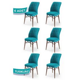 Canisa Concept Flex Serisi Üst Kalite Gürgen Ceviz Ahşap Ayak Turkuaz 6 Adet Mutfak Sandalyesi