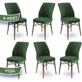 Canisa Concept Flex Serisi Üst Kalite Gürgen Ceviz Ahşap Ayak Yeşil 6 Adet Mutfak Sandalyesi