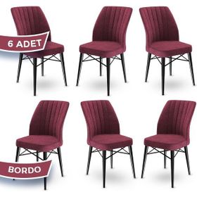 Canisa Concept Flex Serisi Üst Kalite Gürgen Siyah Ahşap Ayak Bordo 6 Adet Mutfak Sandalyesi