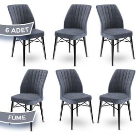 Canisa Concept Flex Serisi Üst Kalite Gürgen Siyah Ahşap Ayak Füme 6 Adet Mutfak Sandalyesi