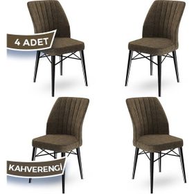 Canisa Concept Flex Serisi Üst Kalite Gürgen Siyah Ahşap Ayak Kahverengi 4 Adet Mutfak Sandalyesi