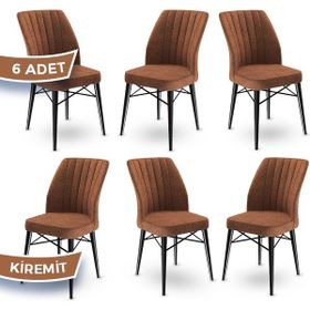 Canisa Concept Flex Serisi Üst Kalite Gürgen Siyah Ahşap Ayak Kiremit 6 Adet Mutfak Sandalyesi