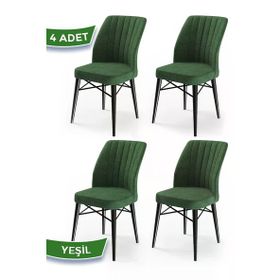 Canisa Concept Flex Serisi Üst Kalite Gürgen Siyah Ahşap Ayak Yeşil 4 Adet Mutfak Sandalyesi