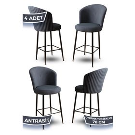 Canisa Concept Fora Serisi Babyface Kumaş Siyah Metal Ayak Antrasit Bar Sandalyesi