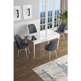 Canisa Concept Han Serisi 70x114 cm Açılabilir Mdf Beyaz Masa 4 Sandalye Mutfak Masa Takımı