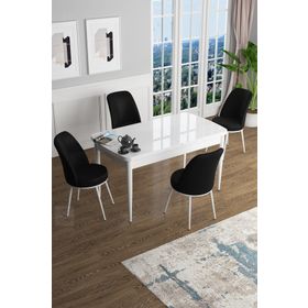 Canisa Concept Han Serisi 70x114 cm Açılabilir Mdf Beyaz Masa 4 Sandalye Mutfak Masa Takımı