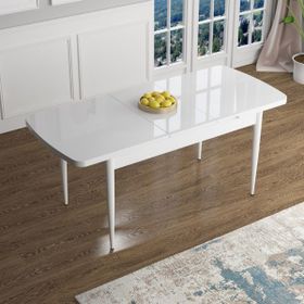 Canisa Concept Han Serisi 70x114 cm Açılabilir MDF Beyaz Mutfak Masası ve 6 Adet Kiremit Sandalye