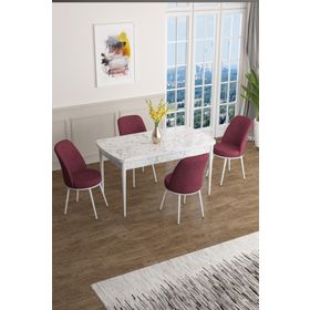 Canisa Concept Han Serisi 70x114 cm Beyaz Mermer Desen Masa Açılabilir 4 Sandalye Mdf Mutfak Masa Takımı