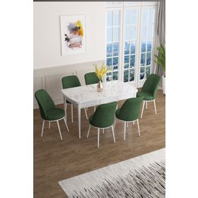 Canisa Concept Han Serisi 70x114 cm Beyaz Mermer Desen Masa Açılabilir 6 Sandalye Mdf Mutfak Masa Takımı