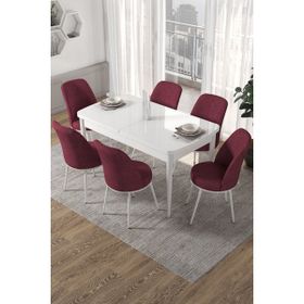 Canisa Concept Kor Serisi 70x114 cm Açılabilir Beyaz Bordo Mutfak Masa Takımı