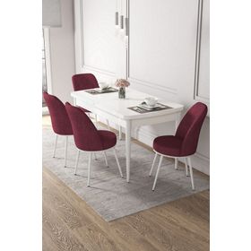 Canisa Concept Kor Serisi 70x114 cm Açılabilir Beyaz Bordo Mutfak Masa Takımı