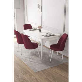 Canisa Concept Kor Serisi 70x114 cm Açılabilir Beyaz Bordo Mutfak Masa Takımı