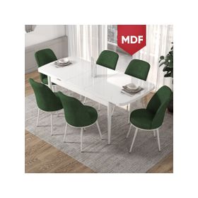 Canisa Concept Kor Serisi 70x114 cm Açılabilir Beyaz Haki Yeşili Mutfak Masa Takımı