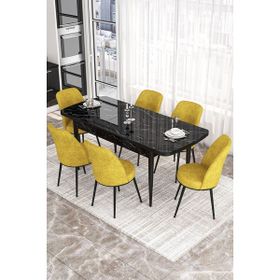 Canisa Concept Kor Serisi 70x114 cm Açılabilir Beyaz Hardal Mutfak Masa Takımı