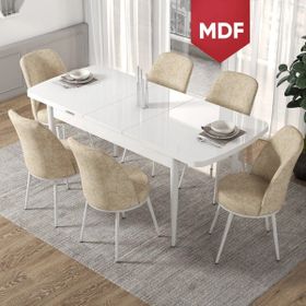 Canisa Concept Kor Serisi 70x114 cm Açılabilir Beyaz Krem Mutfak Masa Takımı